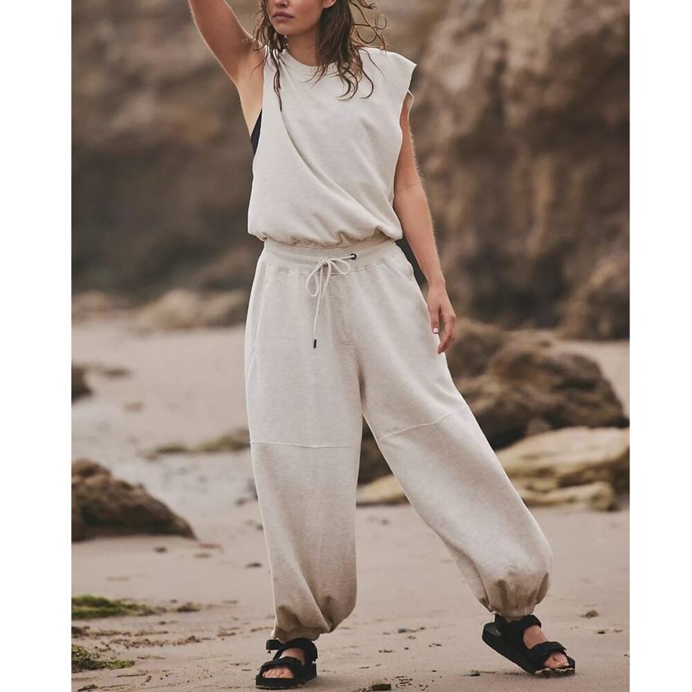 NEW Free People Movement Oatmeal Heather Throw and Go Onesie Jumpsuit XS